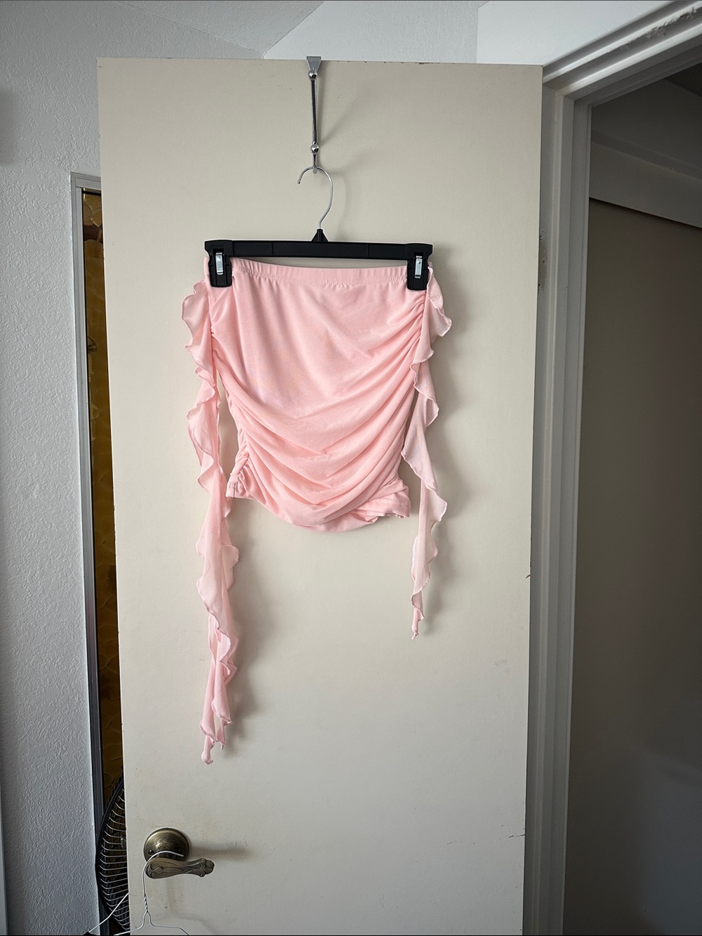 Light Pink Ruffled Draped Mini Skirt